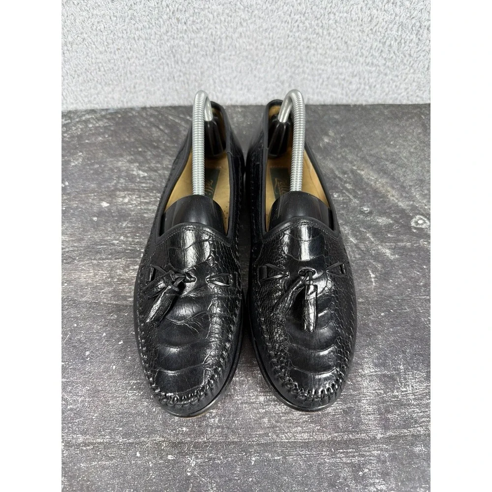 Vtg Zelli Genuine Ostrich Leg Tassel Loafers Black Exotic Leather Italy Size 8.5